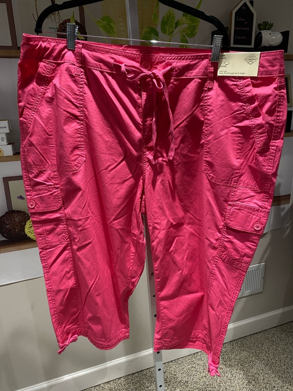 Women's Pink Cargo Capris - Drawstring Waist